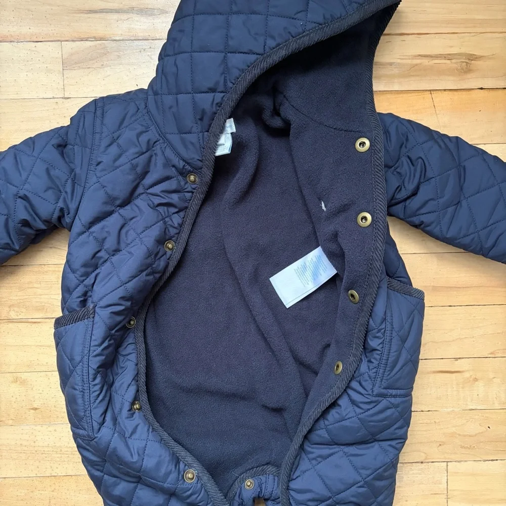 RALPH LAUREN Size 6M Baby MSRP‎ $135 Hooded Barn Bunting Navy  Quilted Snowsuit